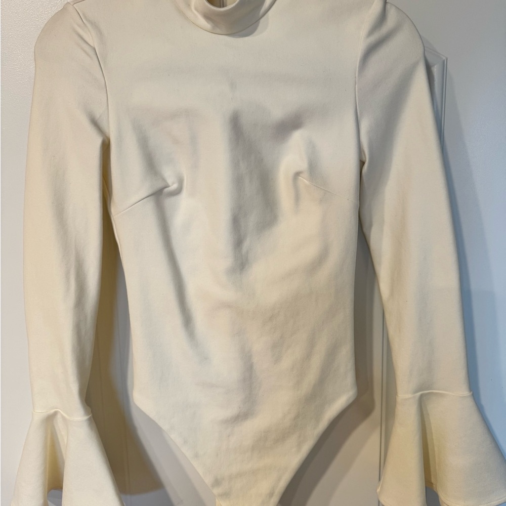 House of CB Elegant Cream Long Sleeve Women's Bodysuit with Bell Sleeves